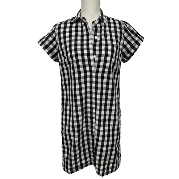J CREW Classic Gingham Shirt Dress Black White SZ S Collared Short Sleeve EUC - Picture 1 of 7